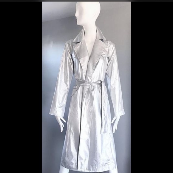 Behnaz Sarafpour Metallic Silver Foil Trench coat